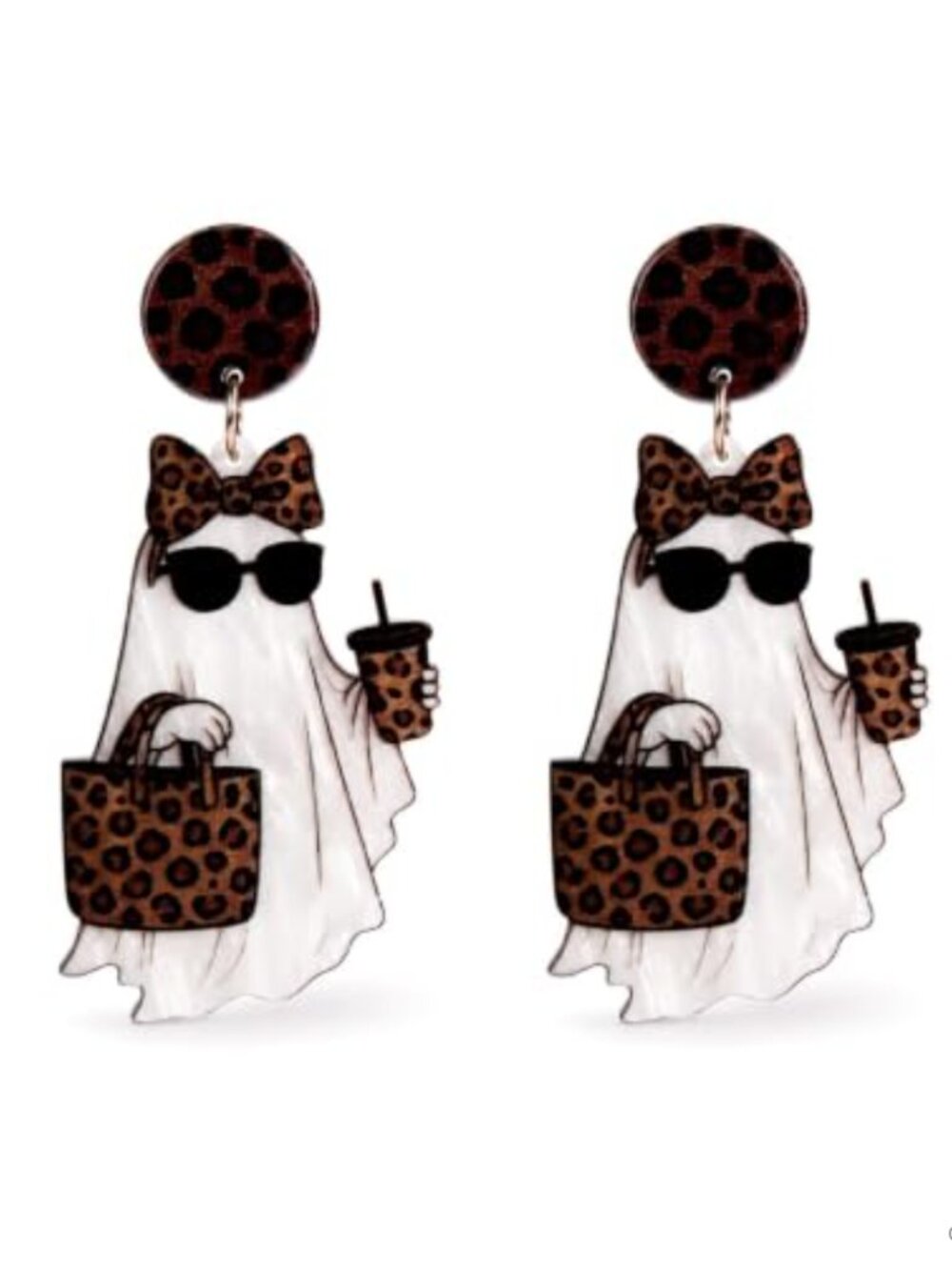 Halloween Ghost Leopard Print Dangle Earrings for Women